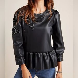 Anthropologie Embellished Faux Leather Blouse by Vineet Bahl Sz S EUC